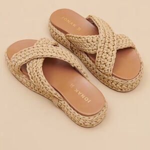 Jonak PLATFORM MULES WITH CROSSED STRAPS in beige rope